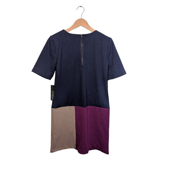Sandro Studio Womens Mini Dress Size Small NWT Shift Colorblock Navy Tan Purple - Picture 3 of 6